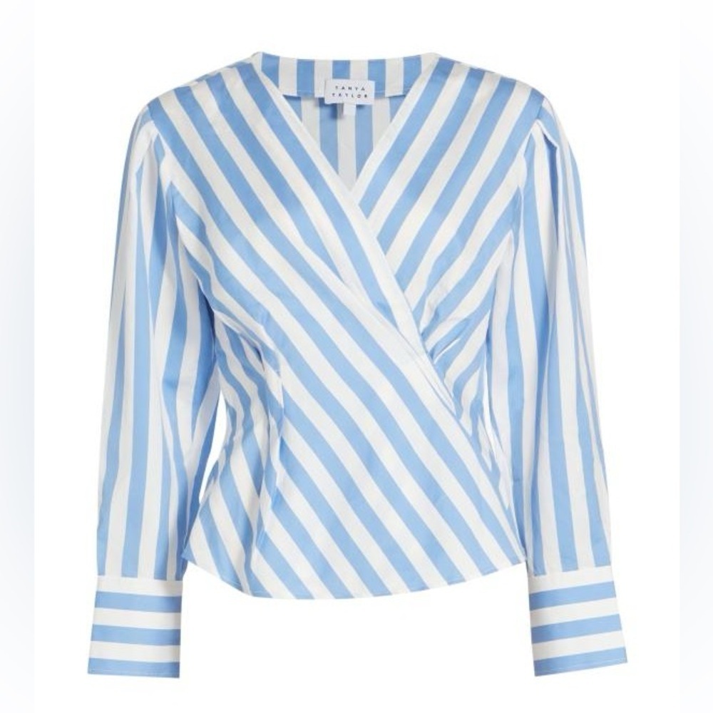 NWT Tanya Taylor Blue and White Striped Blouse ‘Tula’ Blouse- size 2